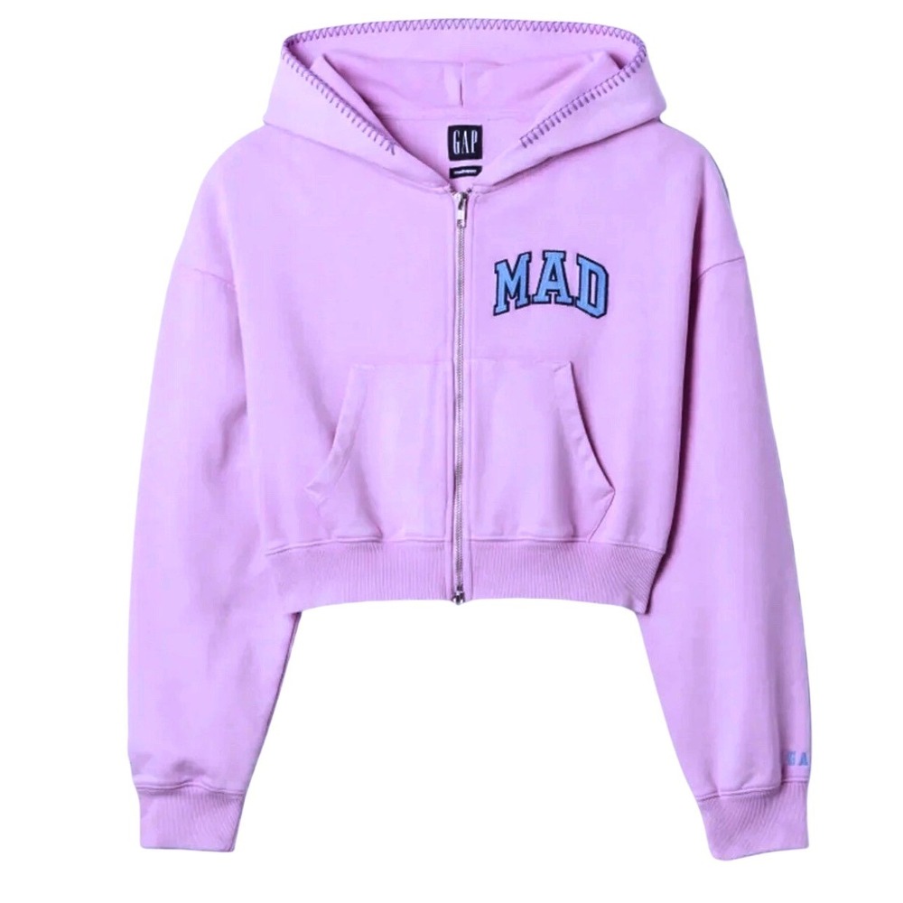 Gap‎ x Madhappy Cropped Zip Up Hoodie Orchid Purple Blue MAD Applique Large NEW
